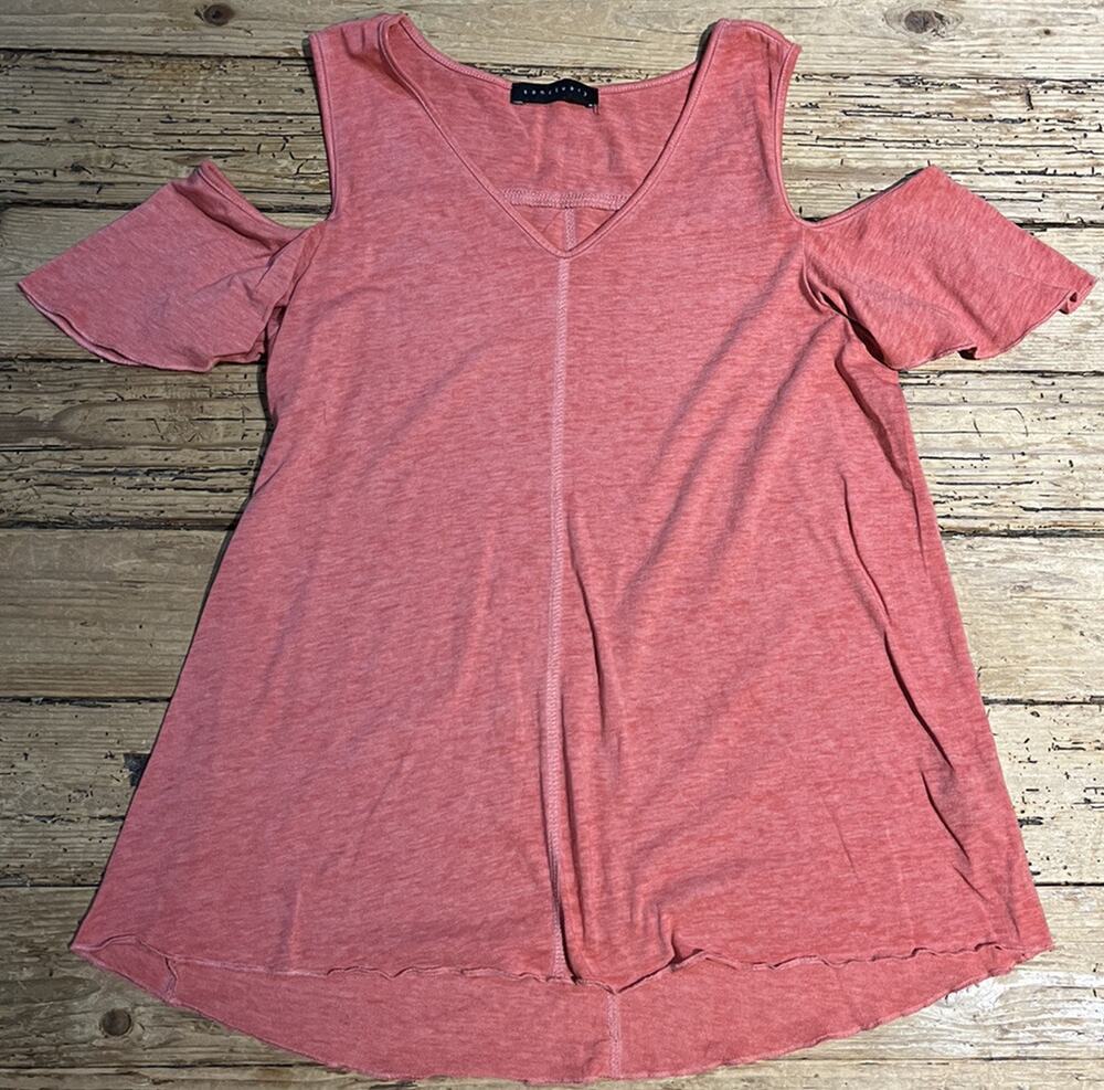 Sanctury Womens Sizw M Coral Off Open Shoulder Short Sleeve Blouse NWOT
